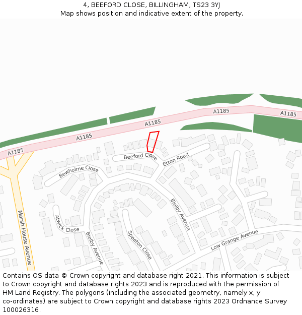 4, BEEFORD CLOSE, BILLINGHAM, TS23 3YJ: Location map and indicative extent of plot