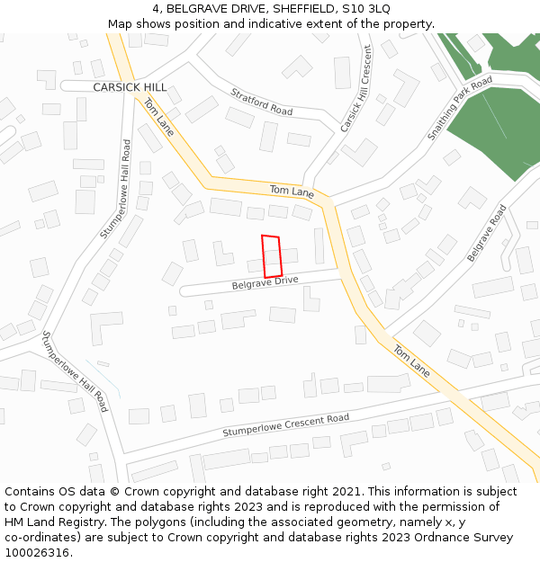 4, BELGRAVE DRIVE, SHEFFIELD, S10 3LQ: Location map and indicative extent of plot