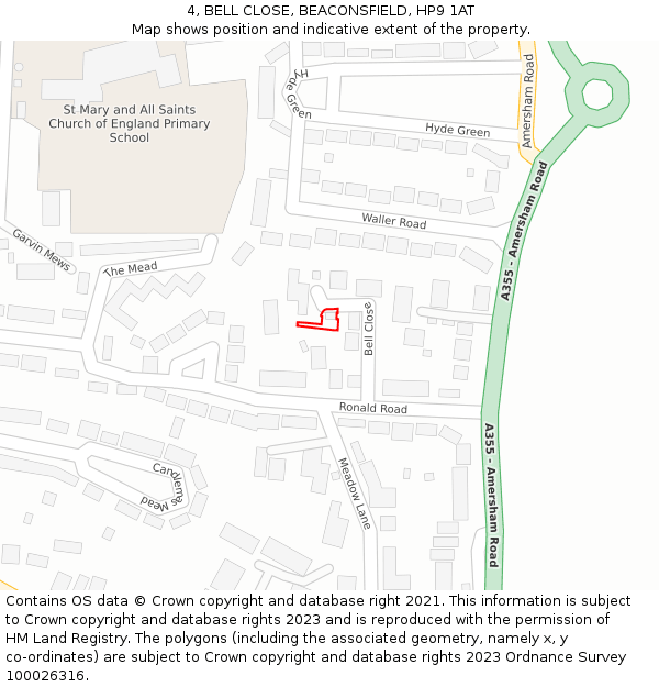 4, BELL CLOSE, BEACONSFIELD, HP9 1AT: Location map and indicative extent of plot