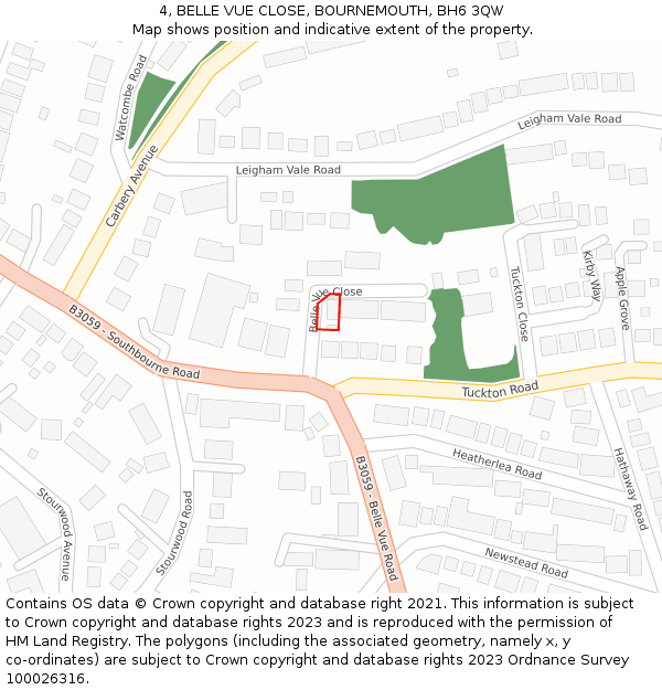 4, BELLE VUE CLOSE, BOURNEMOUTH, BH6 3QW: Location map and indicative extent of plot