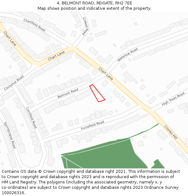 4, BELMONT ROAD, REIGATE, RH2 7EE: Location map and indicative extent of plot