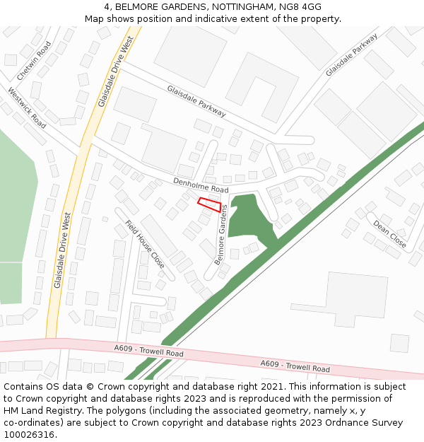 4, BELMORE GARDENS, NOTTINGHAM, NG8 4GG: Location map and indicative extent of plot