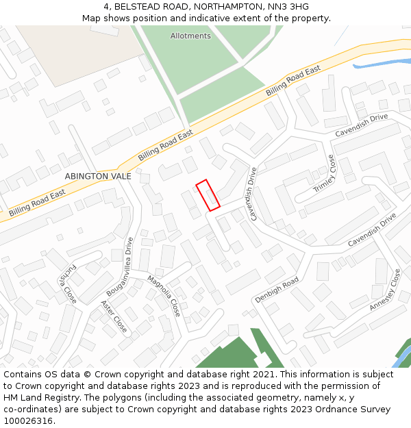 4, BELSTEAD ROAD, NORTHAMPTON, NN3 3HG: Location map and indicative extent of plot