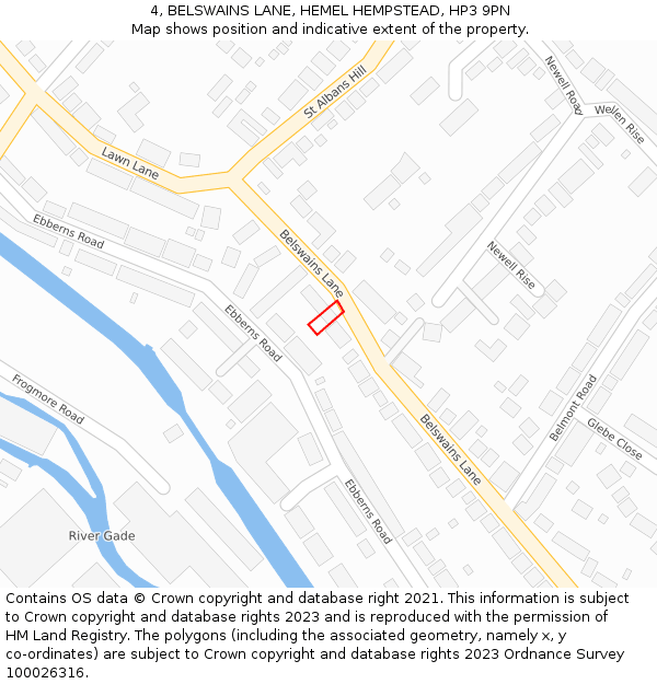 4, BELSWAINS LANE, HEMEL HEMPSTEAD, HP3 9PN: Location map and indicative extent of plot