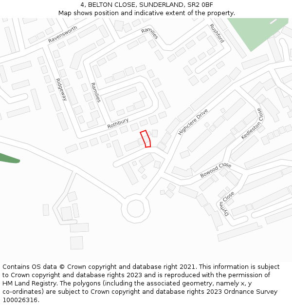 4, BELTON CLOSE, SUNDERLAND, SR2 0BF: Location map and indicative extent of plot