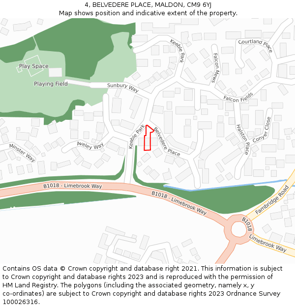 4, BELVEDERE PLACE, MALDON, CM9 6YJ: Location map and indicative extent of plot