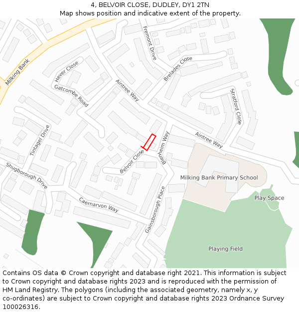 4, BELVOIR CLOSE, DUDLEY, DY1 2TN: Location map and indicative extent of plot