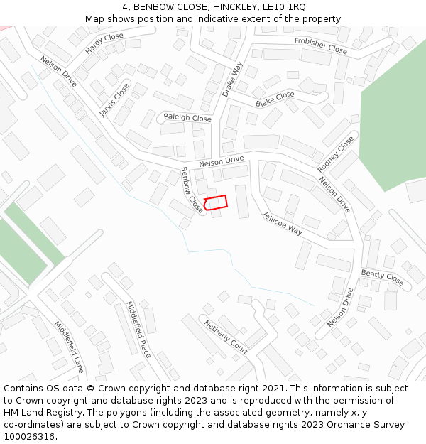 4, BENBOW CLOSE, HINCKLEY, LE10 1RQ: Location map and indicative extent of plot