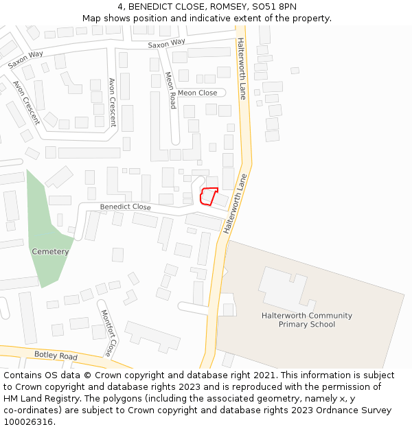 4, BENEDICT CLOSE, ROMSEY, SO51 8PN: Location map and indicative extent of plot