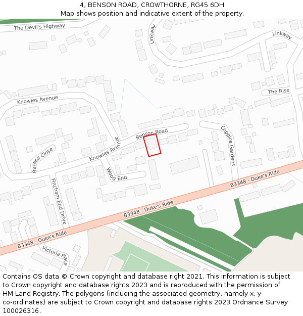 4, BENSON ROAD, CROWTHORNE, RG45 6DH: Location map and indicative extent of plot