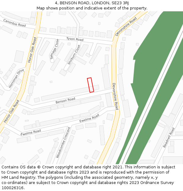 4, BENSON ROAD, LONDON, SE23 3RJ: Location map and indicative extent of plot