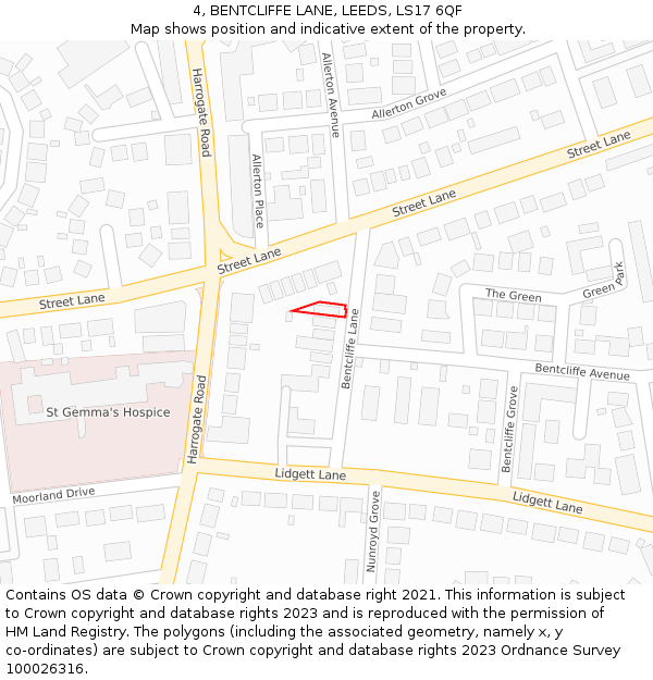 4, BENTCLIFFE LANE, LEEDS, LS17 6QF: Location map and indicative extent of plot