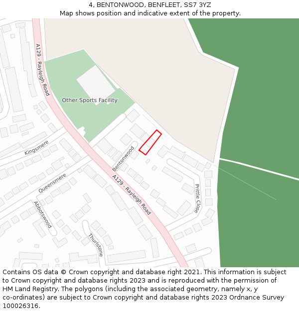 4, BENTONWOOD, BENFLEET, SS7 3YZ: Location map and indicative extent of plot