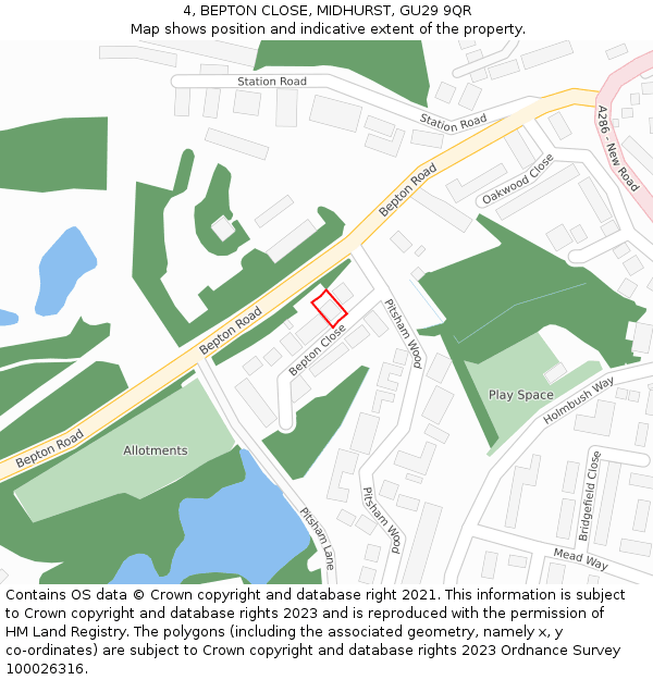 4, BEPTON CLOSE, MIDHURST, GU29 9QR: Location map and indicative extent of plot