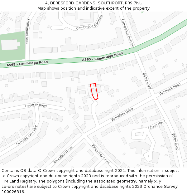 4, BERESFORD GARDENS, SOUTHPORT, PR9 7NU: Location map and indicative extent of plot