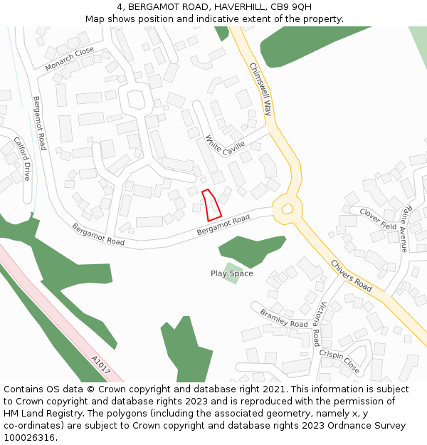 4, BERGAMOT ROAD, HAVERHILL, CB9 9QH: Location map and indicative extent of plot