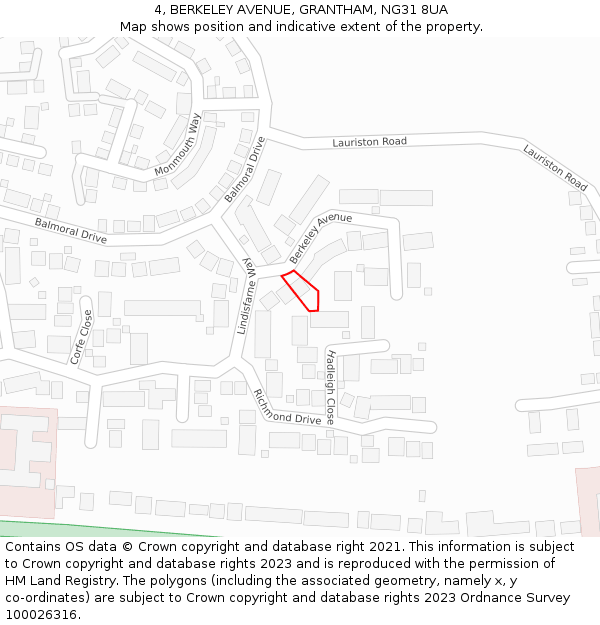 4, BERKELEY AVENUE, GRANTHAM, NG31 8UA: Location map and indicative extent of plot
