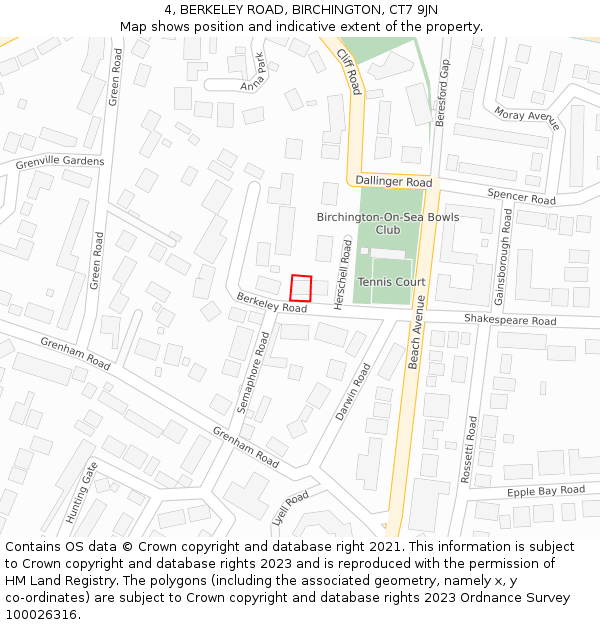 4, BERKELEY ROAD, BIRCHINGTON, CT7 9JN: Location map and indicative extent of plot