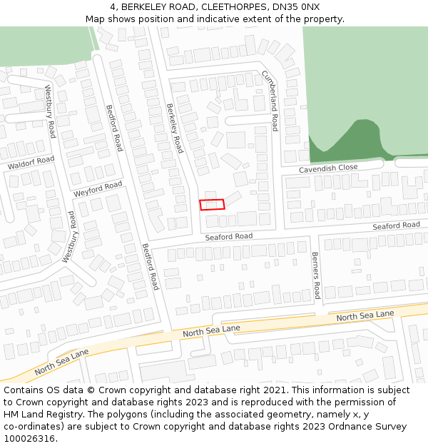 4, BERKELEY ROAD, CLEETHORPES, DN35 0NX: Location map and indicative extent of plot