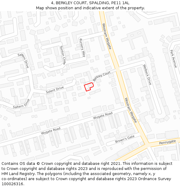 4, BERKLEY COURT, SPALDING, PE11 1AL: Location map and indicative extent of plot