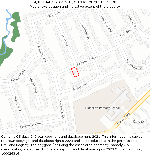 4, BERNALDBY AVENUE, GUISBOROUGH, TS14 8DB: Location map and indicative extent of plot