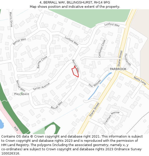 4, BERRALL WAY, BILLINGSHURST, RH14 9PG: Location map and indicative extent of plot