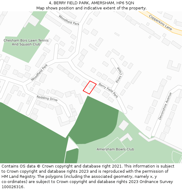 4, BERRY FIELD PARK, AMERSHAM, HP6 5QN: Location map and indicative extent of plot