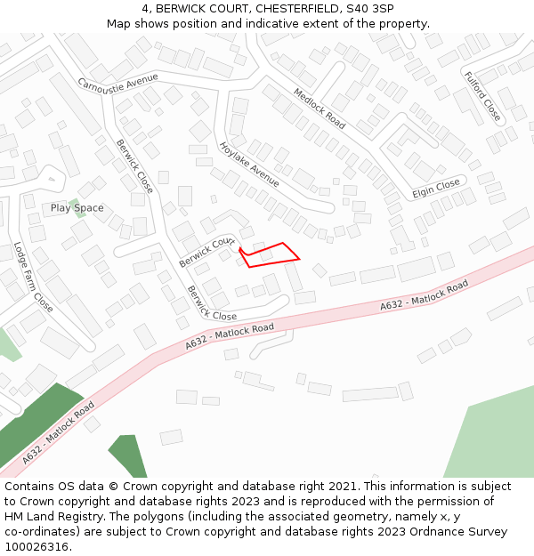 4, BERWICK COURT, CHESTERFIELD, S40 3SP: Location map and indicative extent of plot