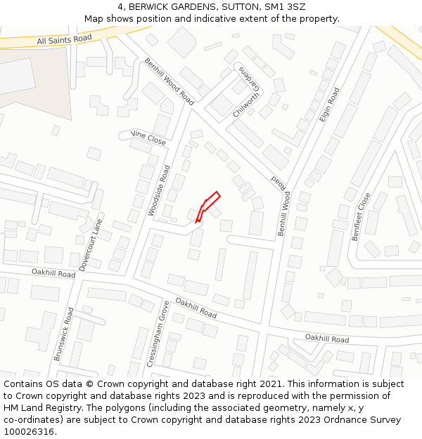 4, BERWICK GARDENS, SUTTON, SM1 3SZ: Location map and indicative extent of plot