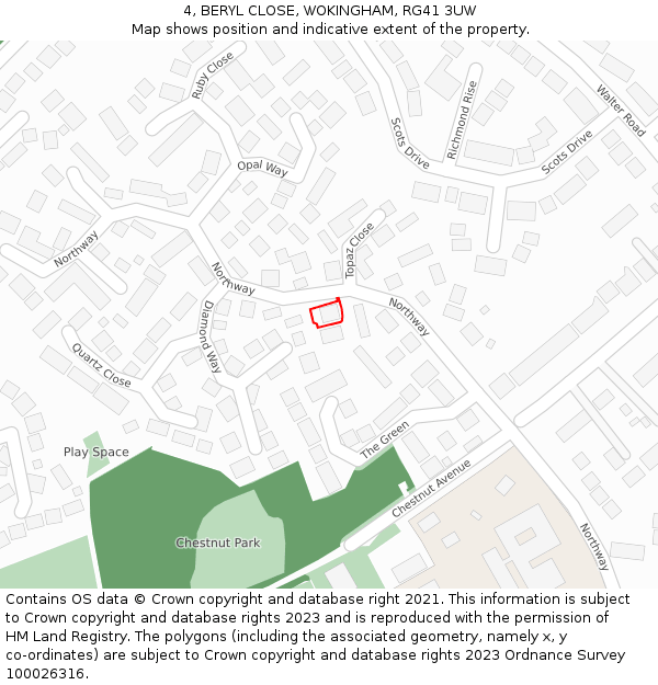 4, BERYL CLOSE, WOKINGHAM, RG41 3UW: Location map and indicative extent of plot