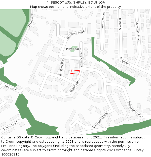 4, BESCOT WAY, SHIPLEY, BD18 1QA: Location map and indicative extent of plot