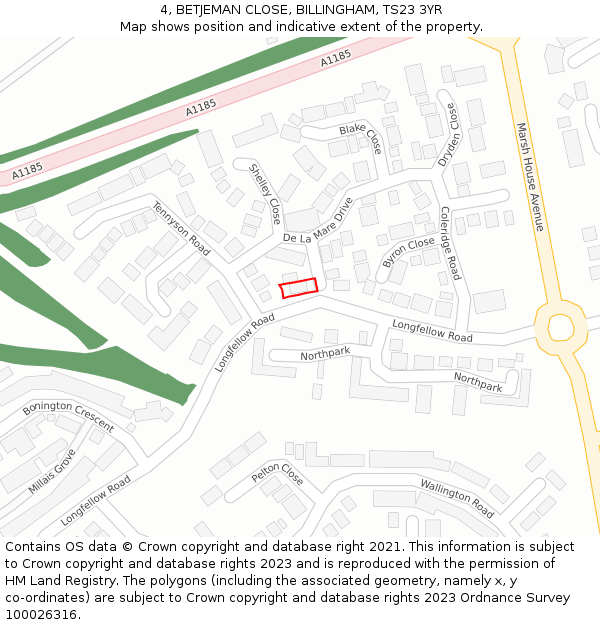 4, BETJEMAN CLOSE, BILLINGHAM, TS23 3YR: Location map and indicative extent of plot