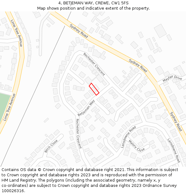 4, BETJEMAN WAY, CREWE, CW1 5FS: Location map and indicative extent of plot