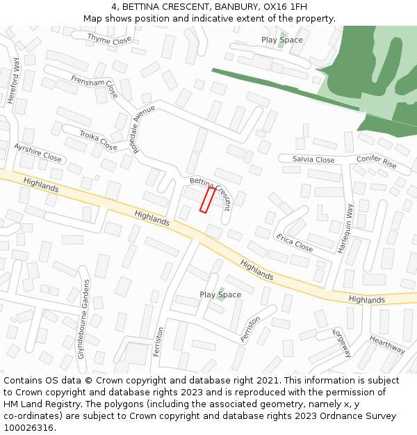 4, BETTINA CRESCENT, BANBURY, OX16 1FH: Location map and indicative extent of plot