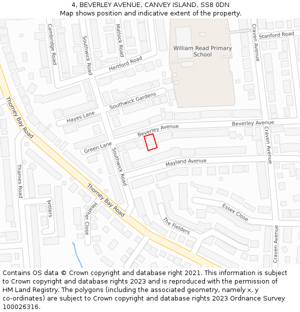 4, BEVERLEY AVENUE, CANVEY ISLAND, SS8 0DN: Location map and indicative extent of plot