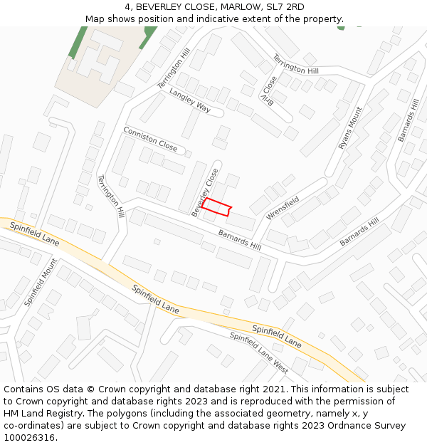 4, BEVERLEY CLOSE, MARLOW, SL7 2RD: Location map and indicative extent of plot