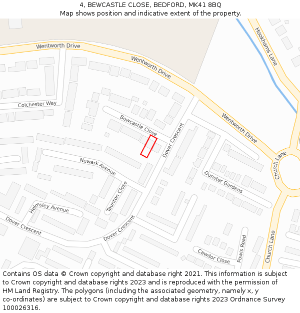 4, BEWCASTLE CLOSE, BEDFORD, MK41 8BQ: Location map and indicative extent of plot