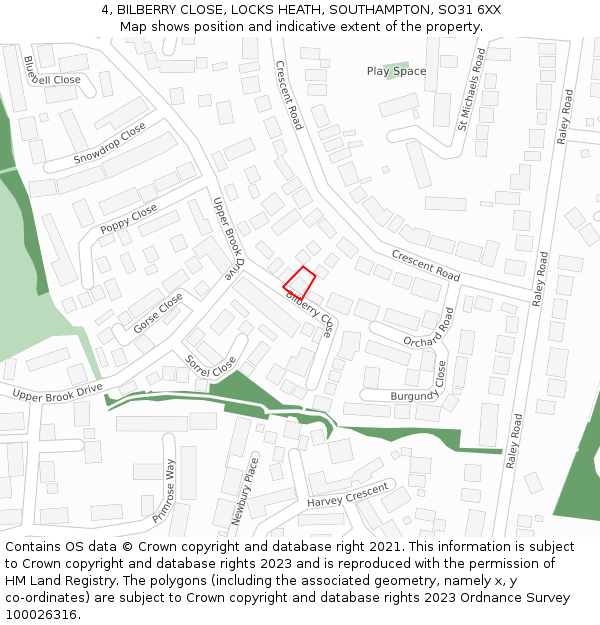 4, BILBERRY CLOSE, LOCKS HEATH, SOUTHAMPTON, SO31 6XX: Location map and indicative extent of plot