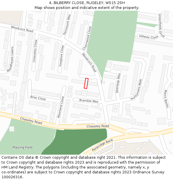 4, BILBERRY CLOSE, RUGELEY, WS15 2SH: Location map and indicative extent of plot