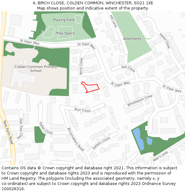 4, BIRCH CLOSE, COLDEN COMMON, WINCHESTER, SO21 1XE: Location map and indicative extent of plot