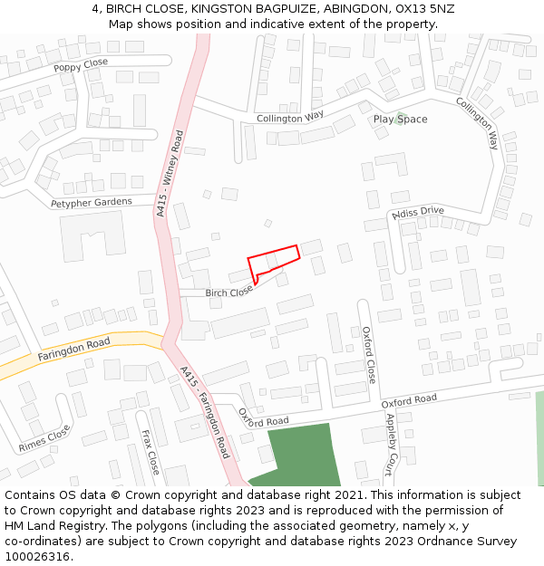 4, BIRCH CLOSE, KINGSTON BAGPUIZE, ABINGDON, OX13 5NZ: Location map and indicative extent of plot