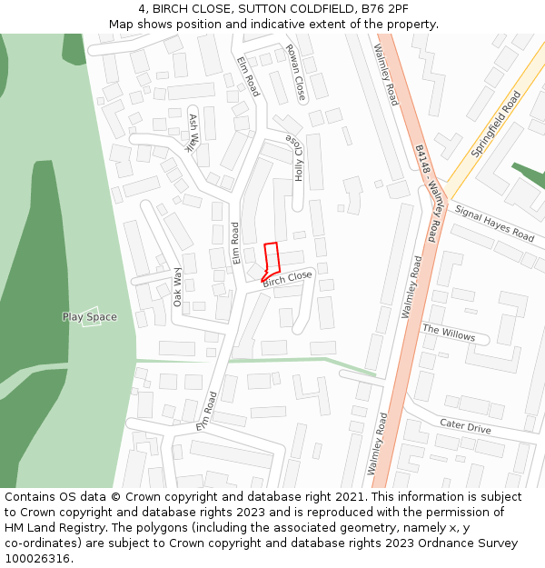 4, BIRCH CLOSE, SUTTON COLDFIELD, B76 2PF: Location map and indicative extent of plot