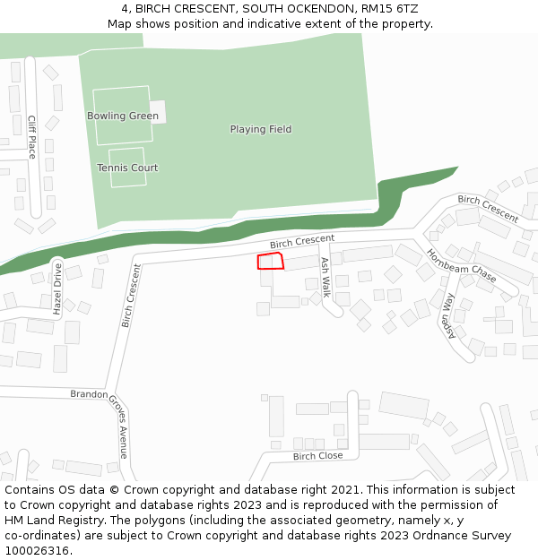 4, BIRCH CRESCENT, SOUTH OCKENDON, RM15 6TZ: Location map and indicative extent of plot