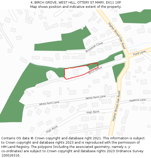 4, BIRCH GROVE, WEST HILL, OTTERY ST MARY, EX11 1XP: Location map and indicative extent of plot
