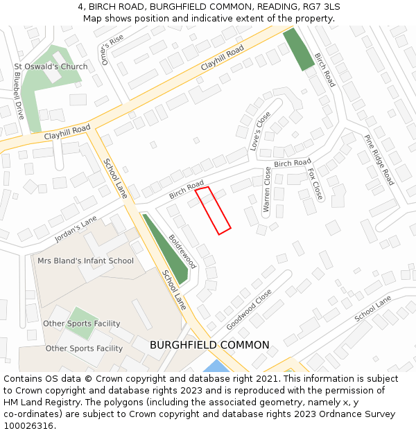 4, BIRCH ROAD, BURGHFIELD COMMON, READING, RG7 3LS: Location map and indicative extent of plot