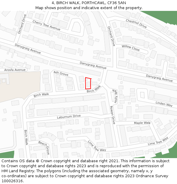 4, BIRCH WALK, PORTHCAWL, CF36 5AN: Location map and indicative extent of plot