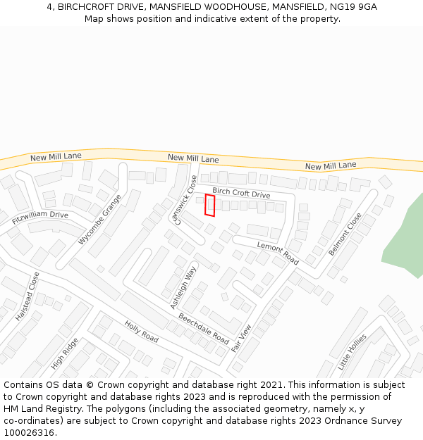 4, BIRCHCROFT DRIVE, MANSFIELD WOODHOUSE, MANSFIELD, NG19 9GA: Location map and indicative extent of plot