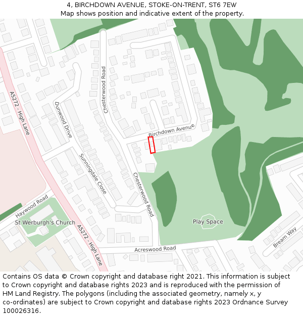 4, BIRCHDOWN AVENUE, STOKE-ON-TRENT, ST6 7EW: Location map and indicative extent of plot