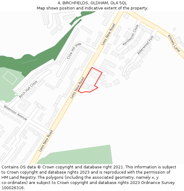 4, BIRCHFIELDS, OLDHAM, OL4 5QL: Location map and indicative extent of plot
