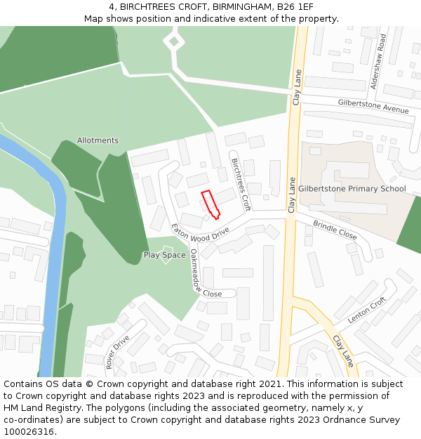 4, BIRCHTREES CROFT, BIRMINGHAM, B26 1EF: Location map and indicative extent of plot